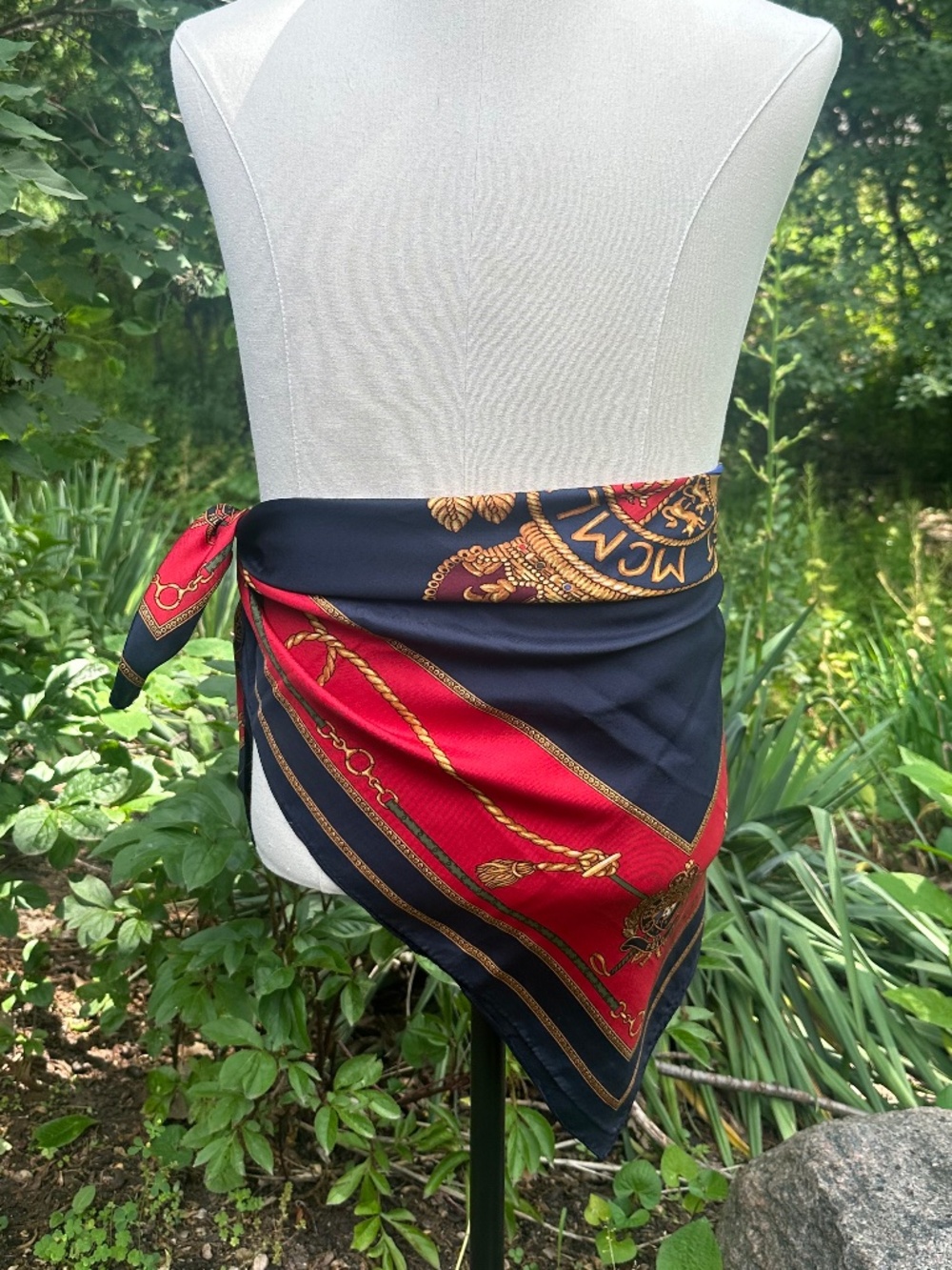 Scarf, Ralph Lauren Polo Navy Red Gold Crown Scarf